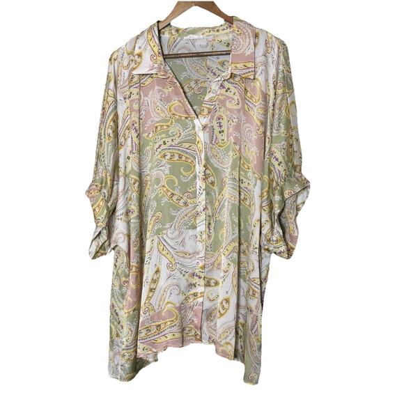 Emily Wonder Womens Colorful Paisley Print Blouse Spring Lightweight - Picture 1 of 8